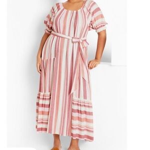 Citi Chic Jemima Stripe Linen Blend Maxi Dress. NWT. Size 18W.